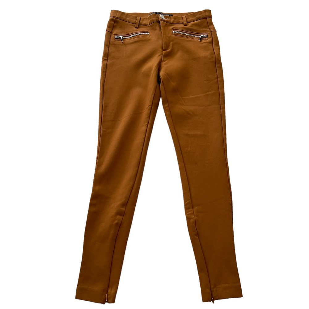Zara Trafaluc Cognac Zipper Detail Stretch Skinny Pant S